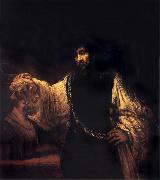 Rembrandt van rijn Aristotle with a Bust of Homer painting